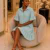 Elegant Color Block Shirt Dress