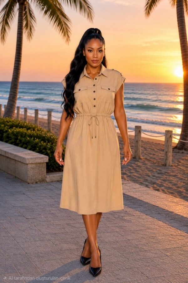 Elegant Color Block Shirt Dress