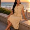 Elegant Color Block Shirt Dress