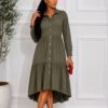 Elegant Color Block Shirt Dress