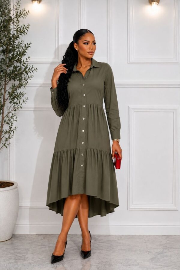 Elegant Color Block Shirt Dress