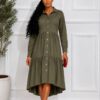 Elegant Color Block Shirt Dress