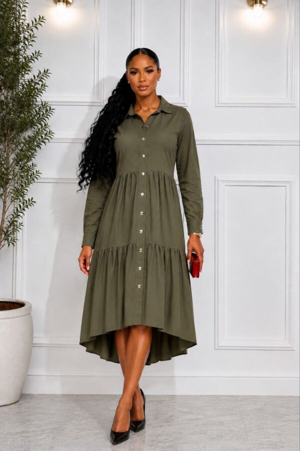 Elegant Color Block Shirt Dress