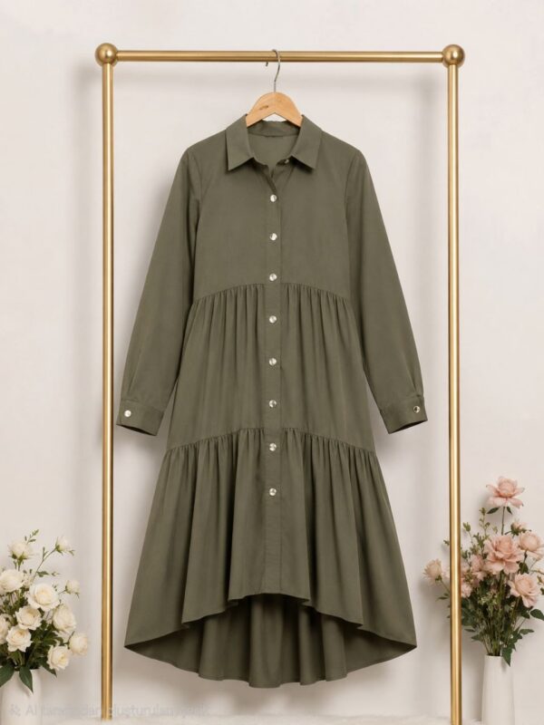 Elegant Color Block Shirt Dress