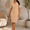 Elegant Color Block Shirt Dress