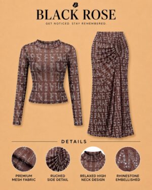 Premium Mesh Two-Piece Set with Rhinestone Embellishment Premium Mesh Two-Piece Set with Rhinestone Embellishment