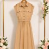 Premium Beige Button-Up Shirt Dress - Wholesale Premium Beige Button-Up Shirt Dress - Wholesale