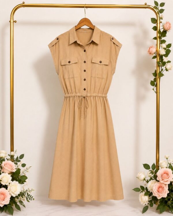 Premium Beige Button-Up Shirt Dress - Wholesale Premium Beige Button-Up Shirt Dress - Wholesale