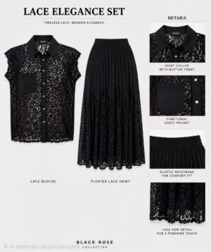 Premium Black Two-Piece Lace Dress Set