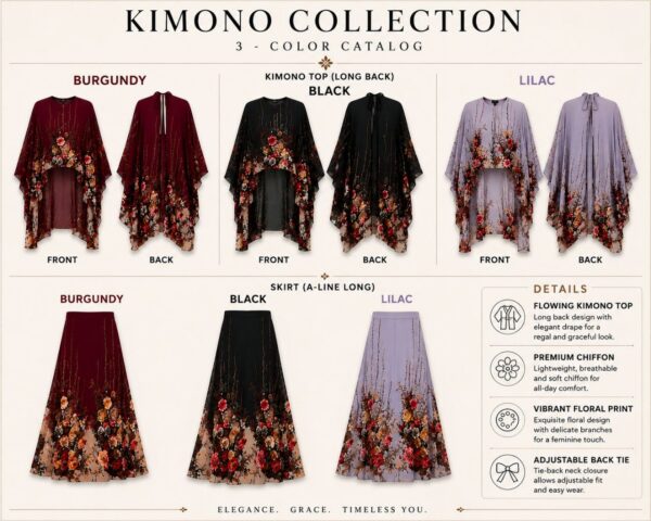 Premium Floral Kimono and Skirt Set