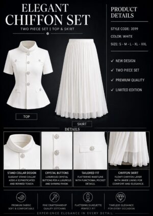 Elegant White Chiffon Two-Piece Set | Premium Wholesale Elegant White Chiffon Two-Piece Set | Premium Wholesale