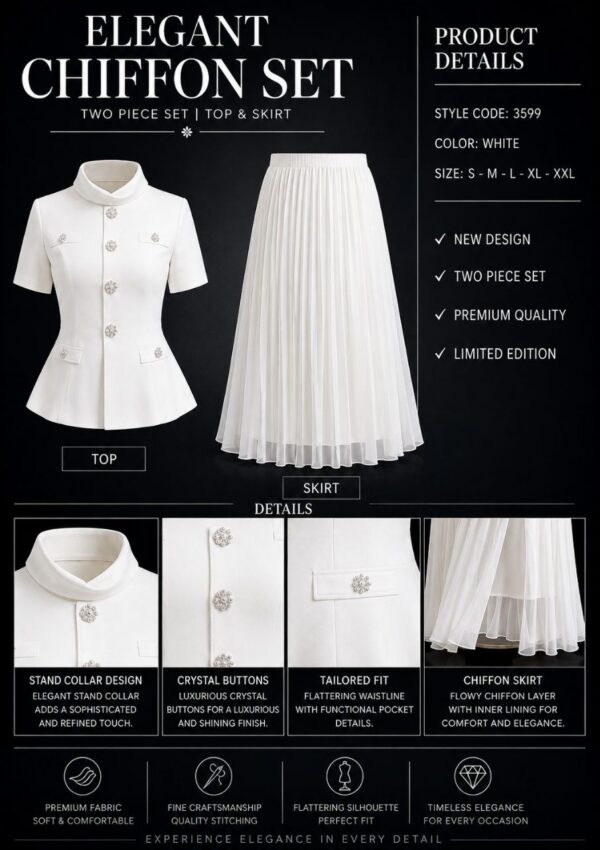 Elegant White Chiffon Two-Piece Set | Premium Wholesale