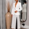 White Blazer & Polka Dot Skirt Two-Piece Set White Blazer & Polka Dot Skirt Two-Piece Set