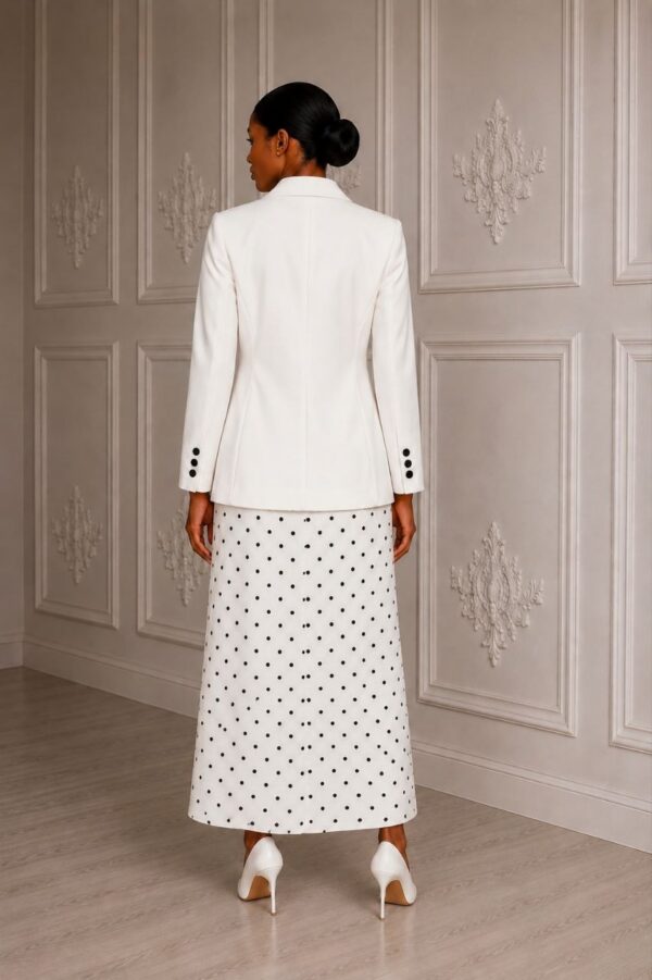 White Blazer & Polka Dot Skirt Two-Piece Set