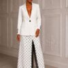 White Blazer & Polka Dot Skirt Two-Piece Set