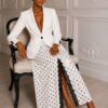 White Blazer & Polka Dot Skirt Two-Piece Set