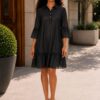 Elegant Color Block Shirt Dress