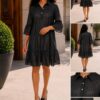 Elegant Color Block Shirt Dress