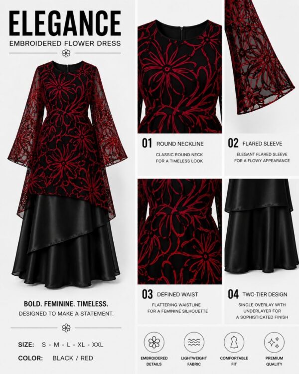 Premium Black Red Floral Dress - Wholesale Premium Black Red Floral Dress - Wholesale