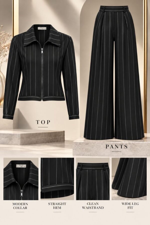Premium Black Pinstripe Two-Piece Suit Set Premium Black Pinstripe Two-Piece Suit Set