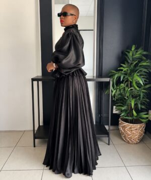 Premium Black Pleated Maxi Dress - Wholesale