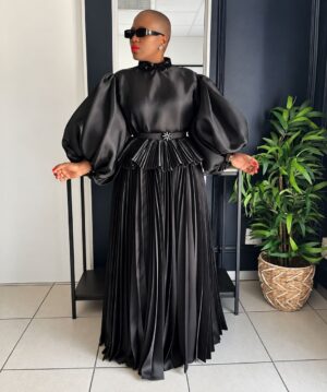 Premium Black Pleated Maxi Dress - Wholesale