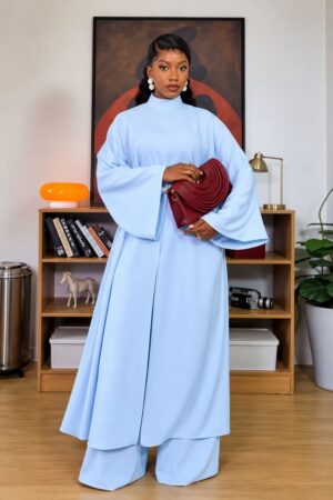 Premium Sky Blue Kimono Pants Set - Wholesale