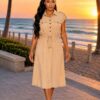 Premium Beige Button-Up Shirt Dress - Wholesale Premium Beige Button-Up Shirt Dress - Wholesale