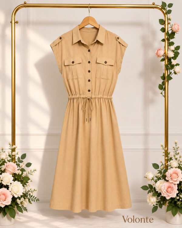 Premium Beige Button-Up Shirt Dress - Wholesale Premium Beige Button-Up Shirt Dress - Wholesale
