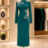 Premium Red Long Sleeve Midi Dress with Embellishments