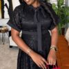 Premium Black Lace Dress with Bow Detail Premium Black Lace Dress with Bow Detail