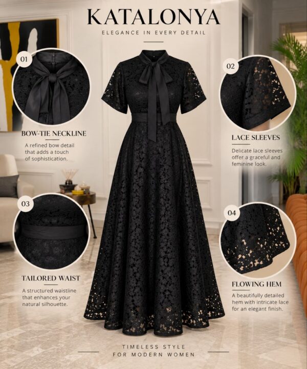 Premium Black Lace Dress with Bow Detail Premium Black Lace Dress with Bow Detail