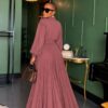 Premium Two-Piece Pleated Dress Set with Gold Embroidery Premium Two-Piece Pleated Dress Set with Gold Embroidery