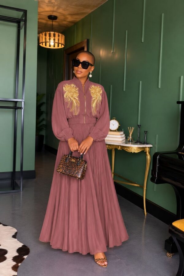 Premium Two-Piece Pleated Dress Set with Gold Embroidery Premium Two-Piece Pleated Dress Set with Gold Embroidery