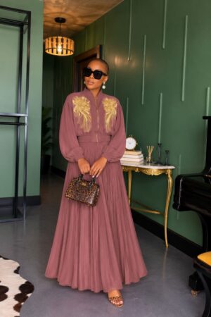Premium Two-Piece Maxi Set with Golden Wing Embroidery Premium Two-Piece Maxi Set with Golden Wing Embroidery