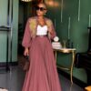 Premium Two-Piece Pleated Dress Set with Gold Embroidery Premium Two-Piece Pleated Dress Set with Gold Embroidery
