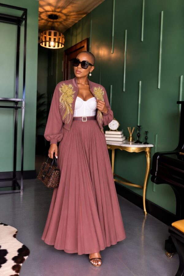 Premium Two-Piece Pleated Dress Set with Gold Embroidery Premium Two-Piece Pleated Dress Set with Gold Embroidery