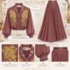 Premium Two-Piece Pleated Dress Set with Gold Embroidery Premium Two-Piece Pleated Dress Set with Gold Embroidery