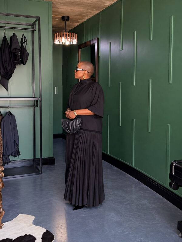 Premium Black Pleated Dress with Luxury Neckline Premium Black Pleated Dress with Luxury Neckline