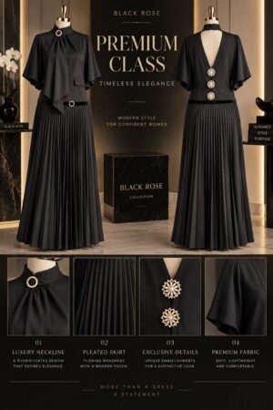 Premium Black Pleated Dress with Luxury Neckline
