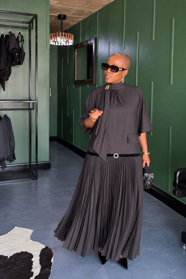 Premium Black Pleated Dress with Luxury Neckline Premium Black Pleated Dress with Luxury Neckline