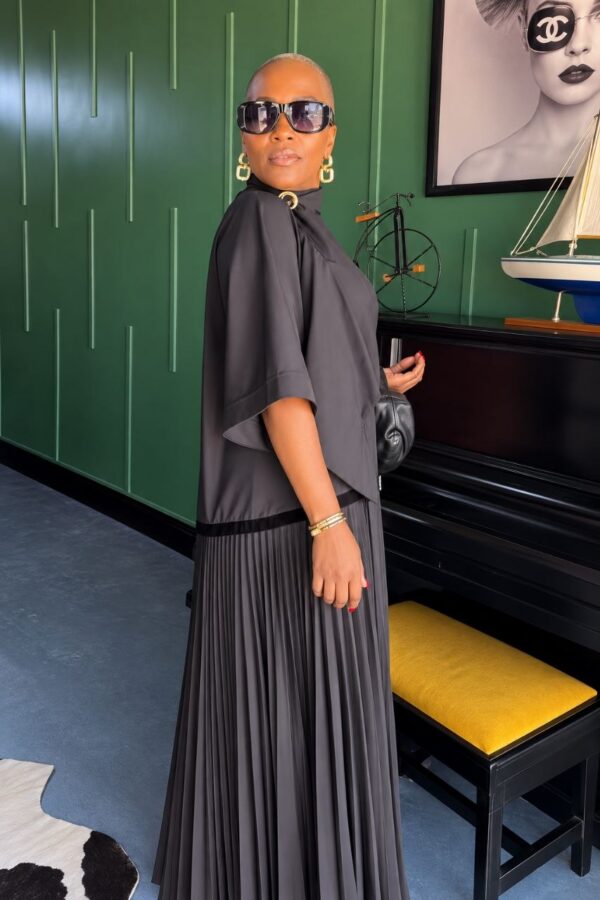 Premium Black Pleated Dress with Luxury Neckline Premium Black Pleated Dress with Luxury Neckline