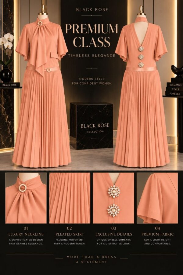 Premium Black Pleated Dress with Luxury Neckline Premium Black Pleated Dress with Luxury Neckline