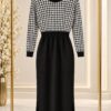 Women’s Houndstooth Knit Sweater Dress – Premium Wool Blend Women's Houndstooth Knit Sweater Dress - Premium Wool Blend