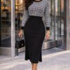 Women’s Houndstooth Knit Sweater Dress – Premium Wool Blend Women's Houndstooth Knit Sweater Dress - Premium Wool Blend