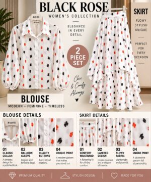 Black Rose Women's Two-Piece Set - Floral Blouse & Skirt Black Rose Women's Two-Piece Set - Floral Blouse & Skirt