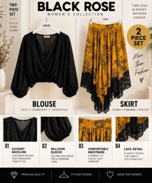 Premium Two-Piece Lace Set - Black & Yellow