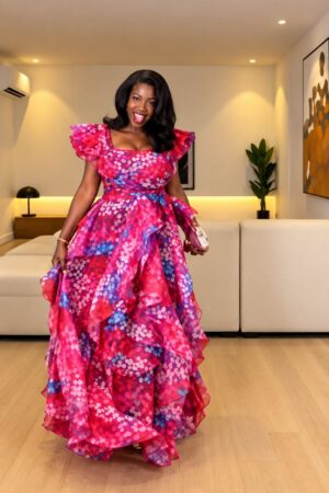 Premium Fuchsia Floral Off-Shoulder Sequin Gown - Wholesale Fashion